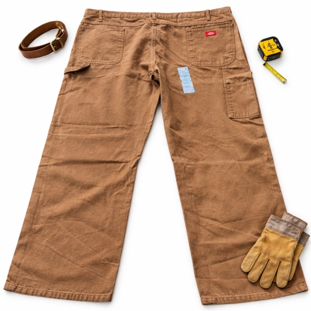 Dickies Carpenter Jeans Mens 48x30 Brown Relaxed Fit Utility Loop Work Pants